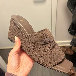 Zara Brown Woven Mules